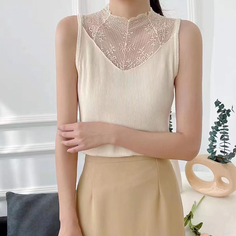 Half a knitting camisole vest Exorcism Spring and summer Base coat suit Internal lap sexy Lace Sleeveless jacket