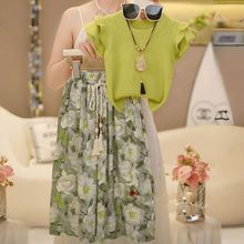 女童宝宝韩版套装中大童夏季新款洋气飞袖上衣时髦碎花长裤两件套