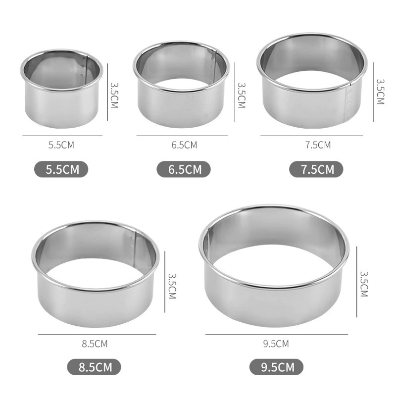 Factory spot stainless steel round biscuits five -piece round dumpling leather cutting home baking tool