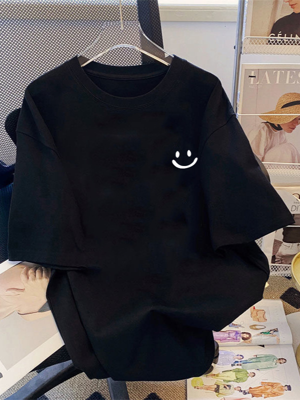 Camiseta de estilo de Hong Kong de seda de hielo negro para hombres y mujeres 2024 top de verano top simple de todo fósforo pareja ropa de manga corta para hombres y mujeres