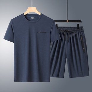 Ice Silk Short-Sleeved Casual Suit for Men 2025 Summer Sports Quick-Drying T-Shirt for Middle-Aged and Elderly Dads Two-Piece Set