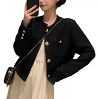 Короткий плетёный жакет для женщин, oversize в корейском стиле Chanel, осенний, золотые пуговицы