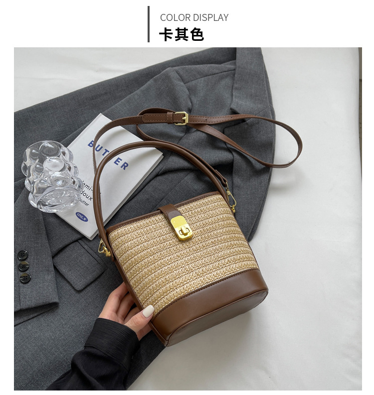 Bolso de nicho coreano bolso de cubo de tejido de mano para mujeres verano 2026 nuevo color de contraste de textura alta bolsa de mochila