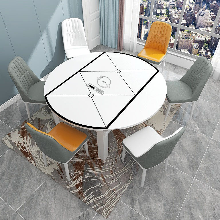 实木餐桌椅现代简约餐桌折叠伸缩小户型圆桌组合家用电磁炉饭桌韦