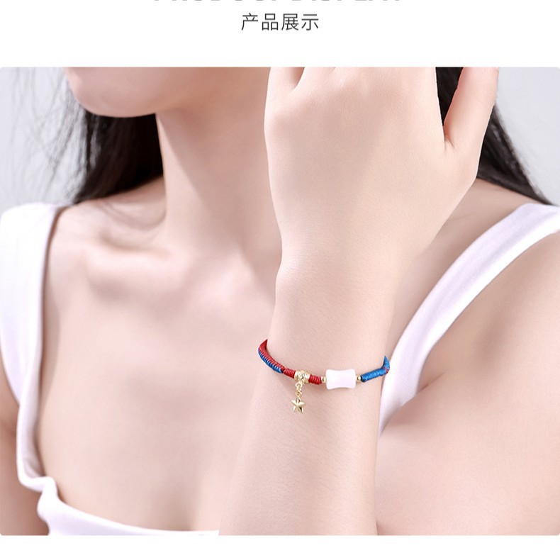 Xuping 2025 nuevo rojo y azul empalme pulsera de cuerda trenzada colgante de bambú pentagramas ajustable joyería de Año Nuevo