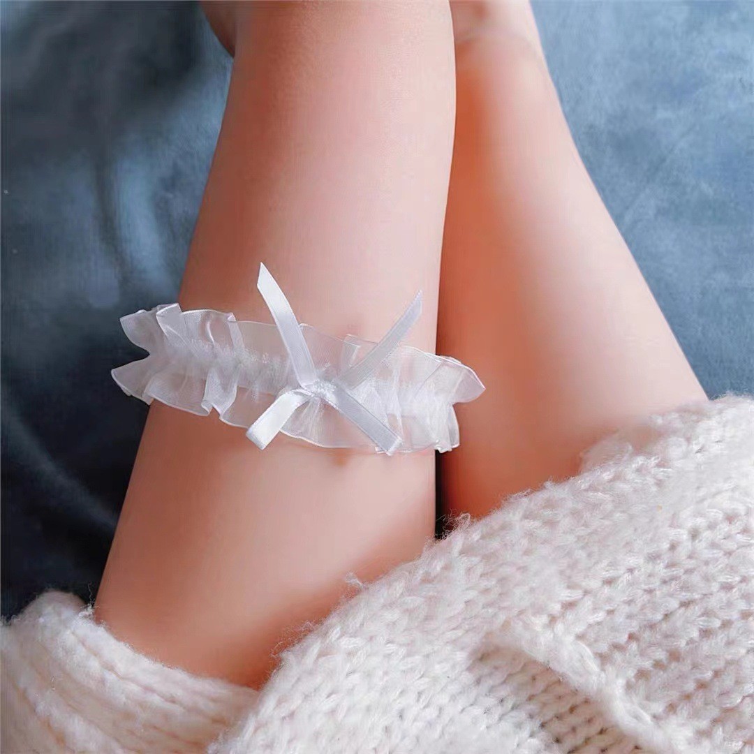 Gauze Ribbon Bow Neck Ring and Thigh Ring Accessory Set in Pink — detail image 5