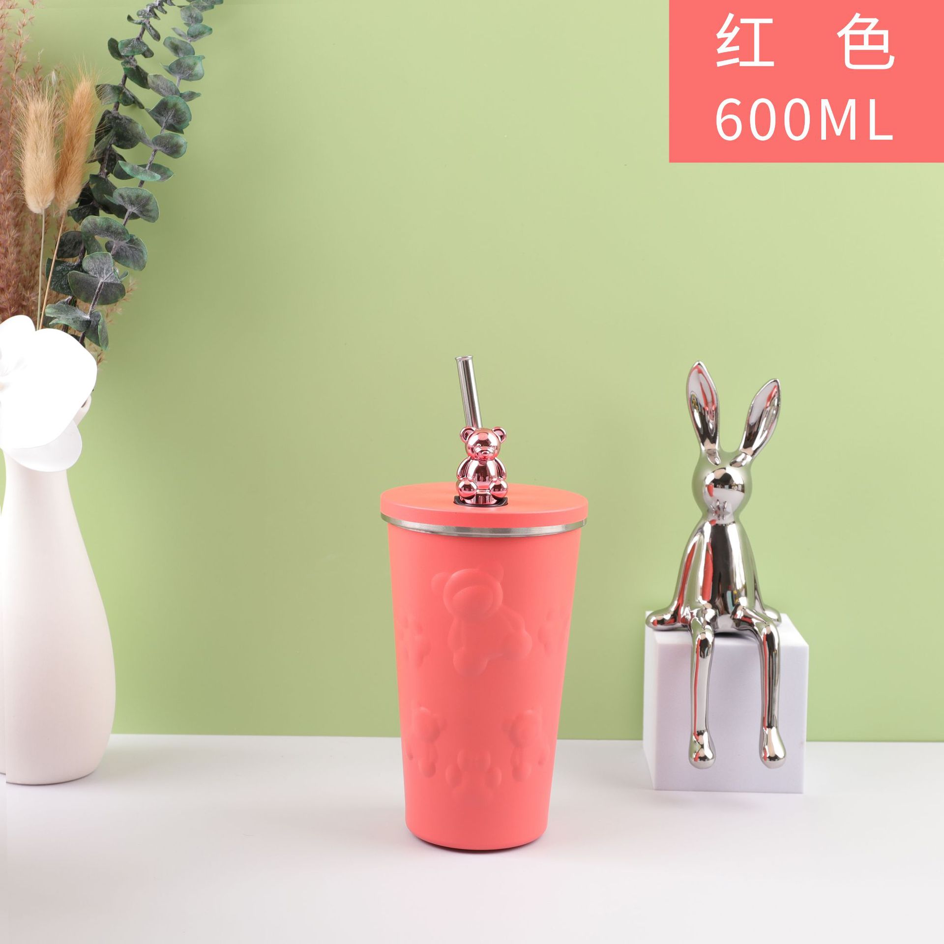 Nuevo oso en línea popularidad 304 taza de paja de acero inoxidable taza de café de alto valor de caricatura de oficina portátil taza de agua doméstica