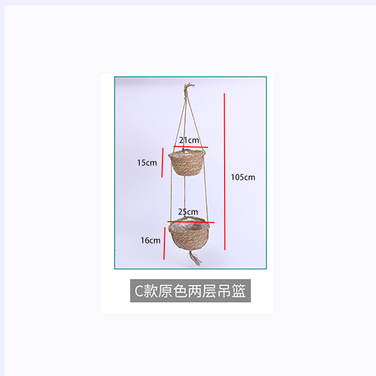 Cesta Colgante de Paja de Espadaña Natural Tejida a Mano para Plantas image 13