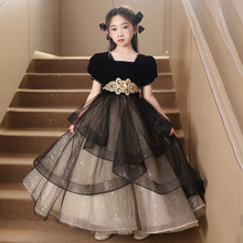儿童礼服公主裙女童晚礼服轻奢小众高端黑色主持人钢琴演奏演出服