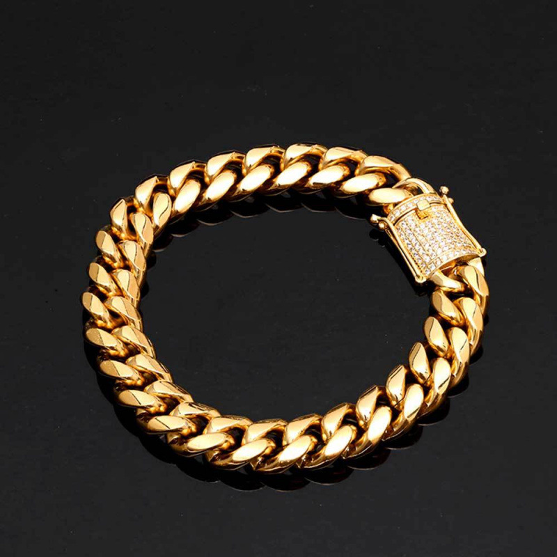 Cuban Link Bracelet For Men 18k Gold Plated Stainless Steel Chain_voghion.com