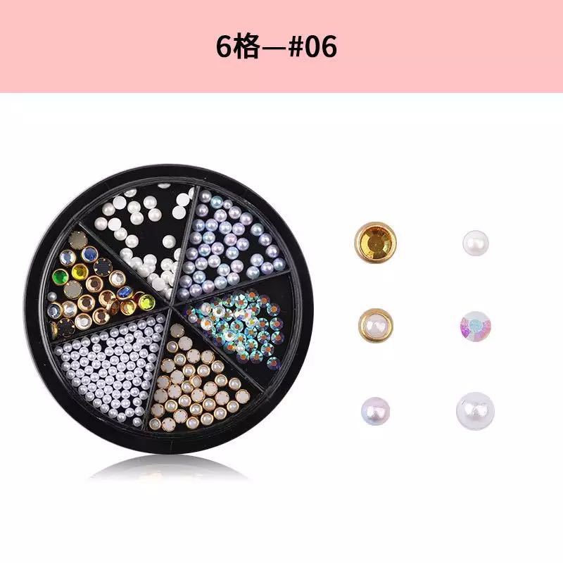 Joyería de uñas en caja taladro Perla metal remache lámina oro Shell rhinestone traje mezclado pequeña joyería al por mayor