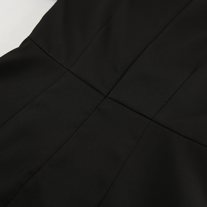 Autumn Winter Sexy Mysterious V neck Long Sleeve Office Pleated Slim Fit Slit Classic Dress Black Dress