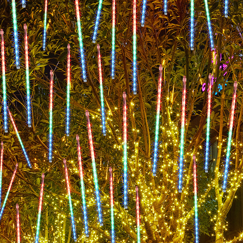 En stock solar brillante lluvia de meteoros LED Cadena de luz al aire libre linterna camping carpa Navidad luz decorativa