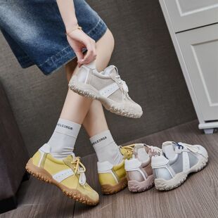 Genuine Leather 2025 Spring and Summer New 7cm Height Increased All-match Casual Fashion sneaker Women's Round Head Lace-up German Training Shoes