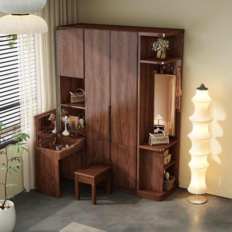 Black Walnut Solid Wood Wardrobe Corner Dressing Table Combination Small Apartment Bedroom Home Desk Cabinet Integrated Study Table