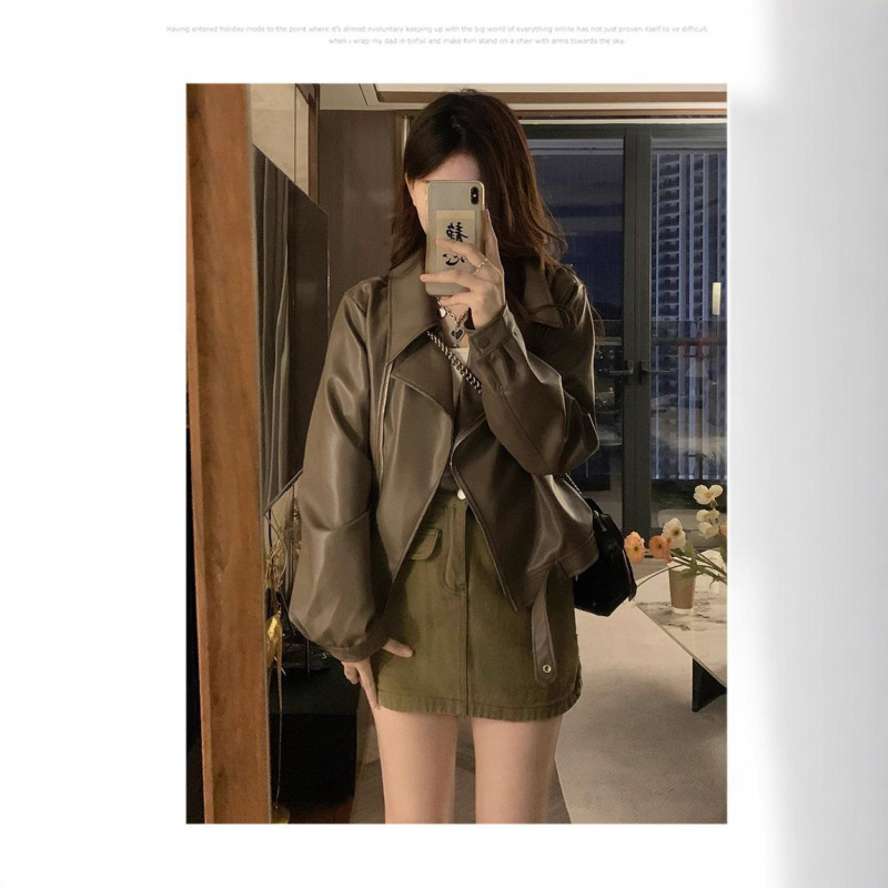 美式复古pu皮衣外套女2025春秋小个子宽松显瘦机车服短款夹克上衣|undefined