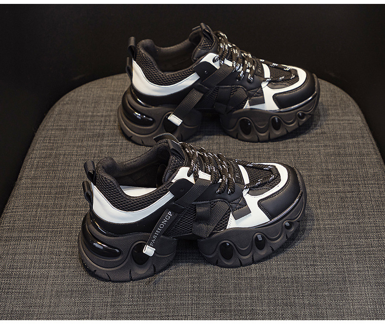 Giày sneaker nữ chunky đế dày tăng chiều cao, lưới thoáng khí, mẫu mới xuân 2025 — M2559 màu be, M2559 màu hồng, M2559 màu đen chi tiết 12