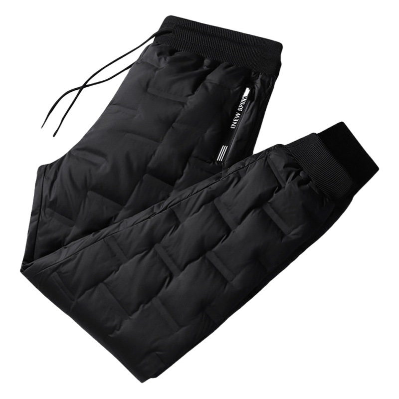 Winter Trendy Men's Duck Down Pants for Chubby Youth Extra Large Size Thickened Outer Wearing Warm Windproof Cold-resistant Pants