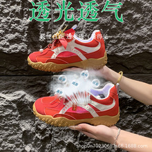 内增6cm婚鞋女2025新款孕妇婚庆配秀禾服新娘鞋红色板鞋夏季透网