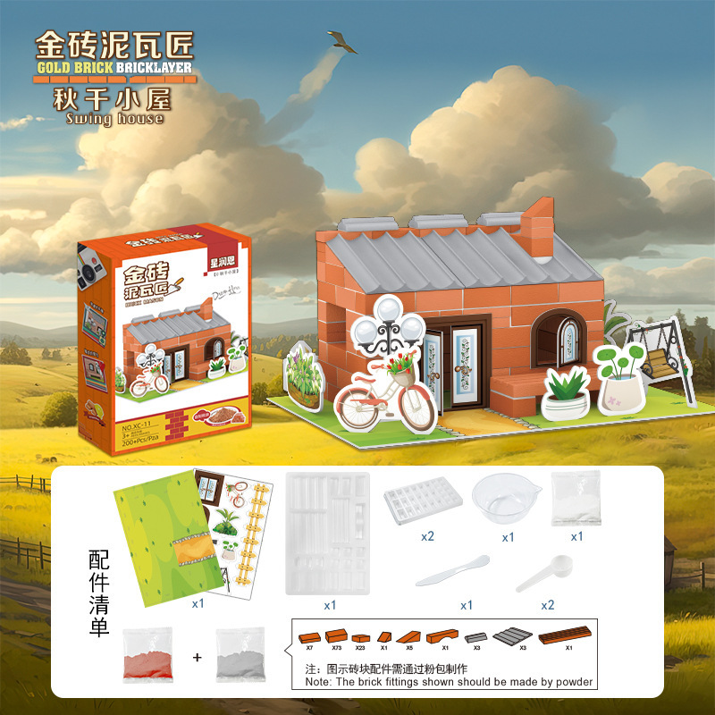 Masón diy construyendo a mano casa mini cabaña modelo arquitecto maestro de simulación ladrillo construyendo casa juguetes