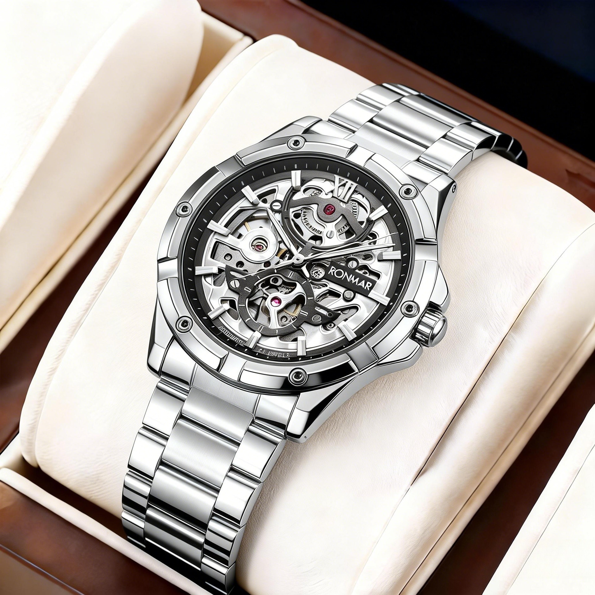 Ronmar Langma Stainless Steel Men's Watch Hollow Mechanical Watch Fully Automatic Business Waterproof Mechanical Watch Wholesale