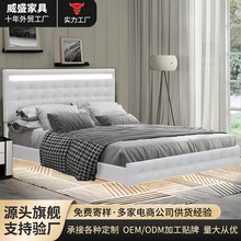 外贸工厂轻奢皮革悬浮床 拉扣 LED 灯带设计双人床 跨境 B 端订货