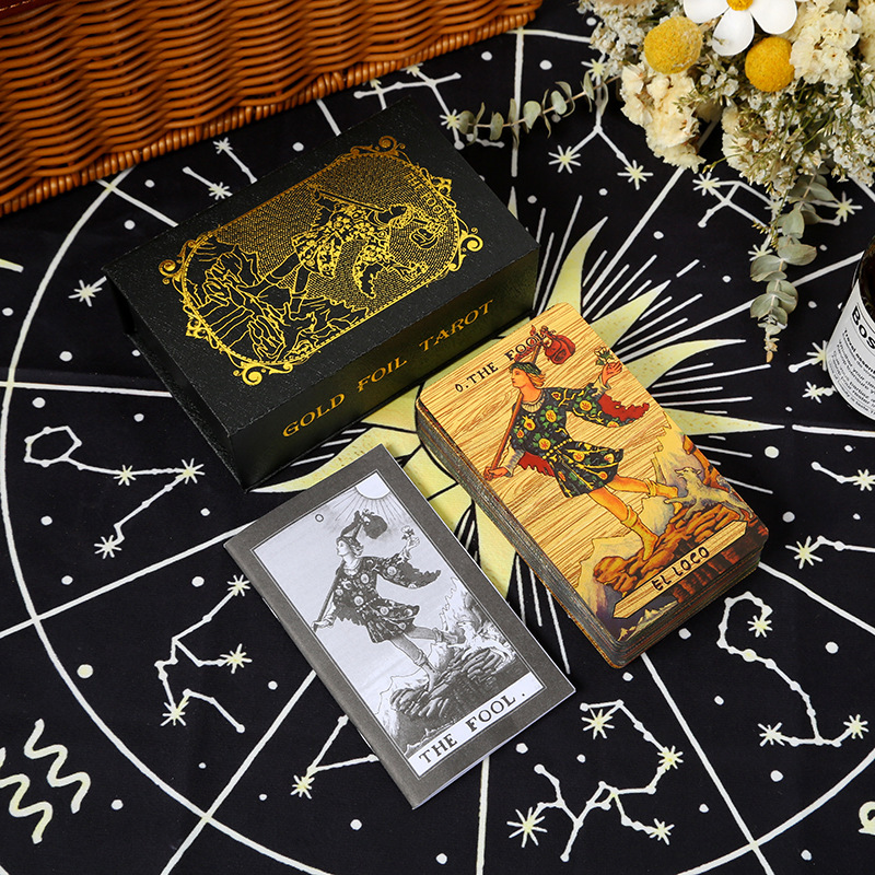 跨境彩印烫金塔罗牌78张全套tarotPVC塑料防水桌游卡牌现货批发|undefined