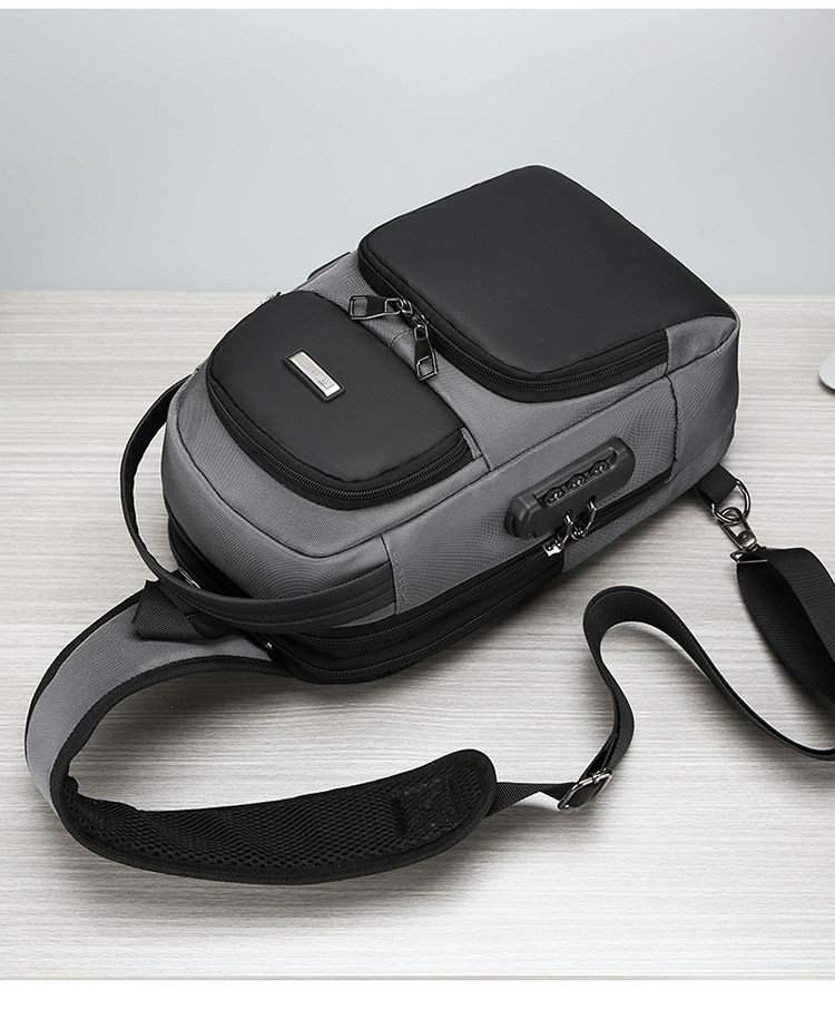 New single-shoulder crossbody bag, men's casual travel bag, simple chest bag, multi-functional waterproof password lock, anti-theft small backpack undefined