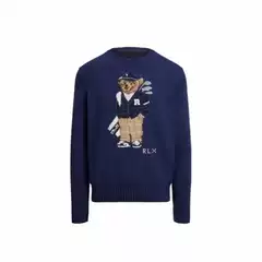 Scan the Qr Code Rl25 Little Bear Autumn and Winter New Heavy Embroidery Knitwear Round Neck Casual Knitwear Men's Long-Sleeved Pullover