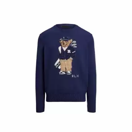 Scan the Qr Code Rl25 Little Bear Autumn and Winter New Heavy Embroidery Knitwear Round Neck Casual Knitwear Men's Long-Sleeved Pullover