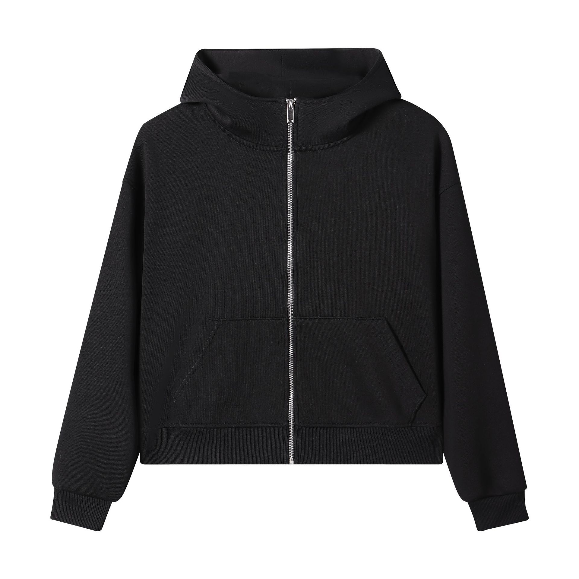 Ropa de mujer corta estilo coreano simple cuello alto con chaqueta con cremallera con capuchón de vello otoño y invierno pesado 420g suéter de algodón de isla image 11