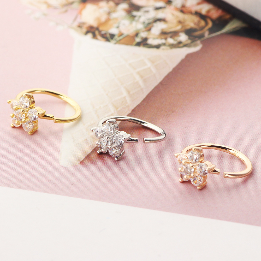 Fashion Flower Copper Inlay Artificial Gemstones Nose Ring 1 Piece