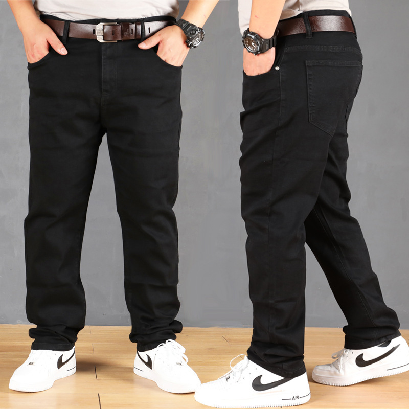 Men's Plus Size Jeans Stretch Slim-Fit Black Straight-Leg Jeans Loose Fatty Extra Large Size Fat Pants
