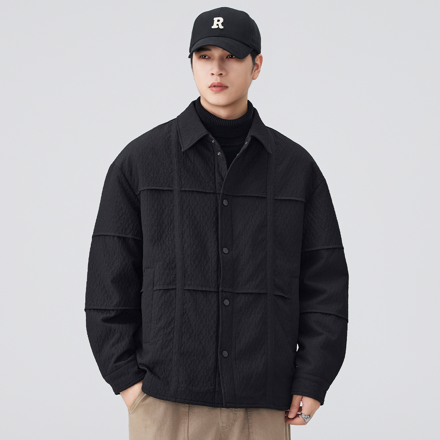 Chaqueta de plumón hombre ligera delgada solapa empalmada abrigo de plumón cálido 2025 invierno nuevo estilo casual color sólido universal