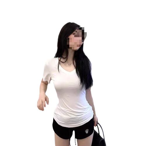 V-neck short-sleeved T-shirt for women in summer new slim fit and slim hot girl American high-waisted short top trendy