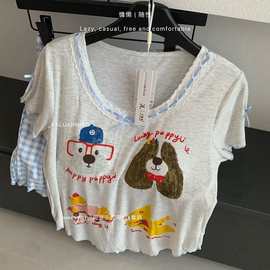 夏季薄款甜宠乐园带bra套装带胸垫凉感短袖短裤家居服透气睡衣女