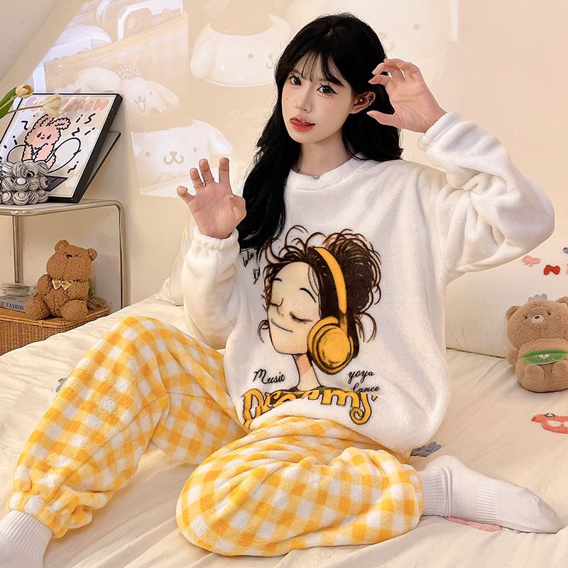 Transfronterizo mayorista invierno suave flanel set niñas lindas pijamas cubierta de dibujos animados abrigo abrigo abrigo
