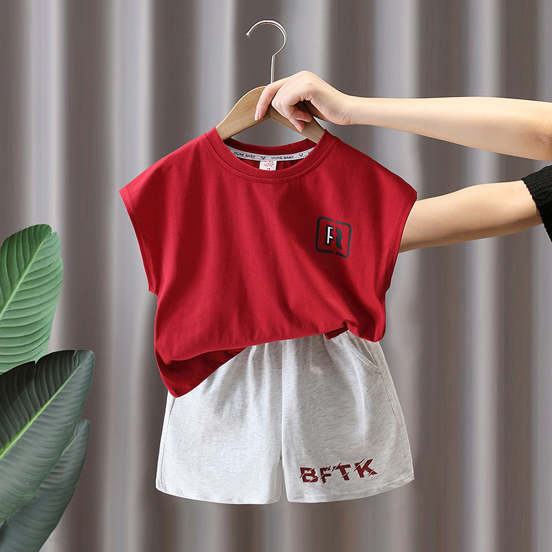 7432 Traje sin mangas para niños 2025 Nuevo estilo Ropa de verano para niños guapos Chaleco fino de verano de dos piezas de verano