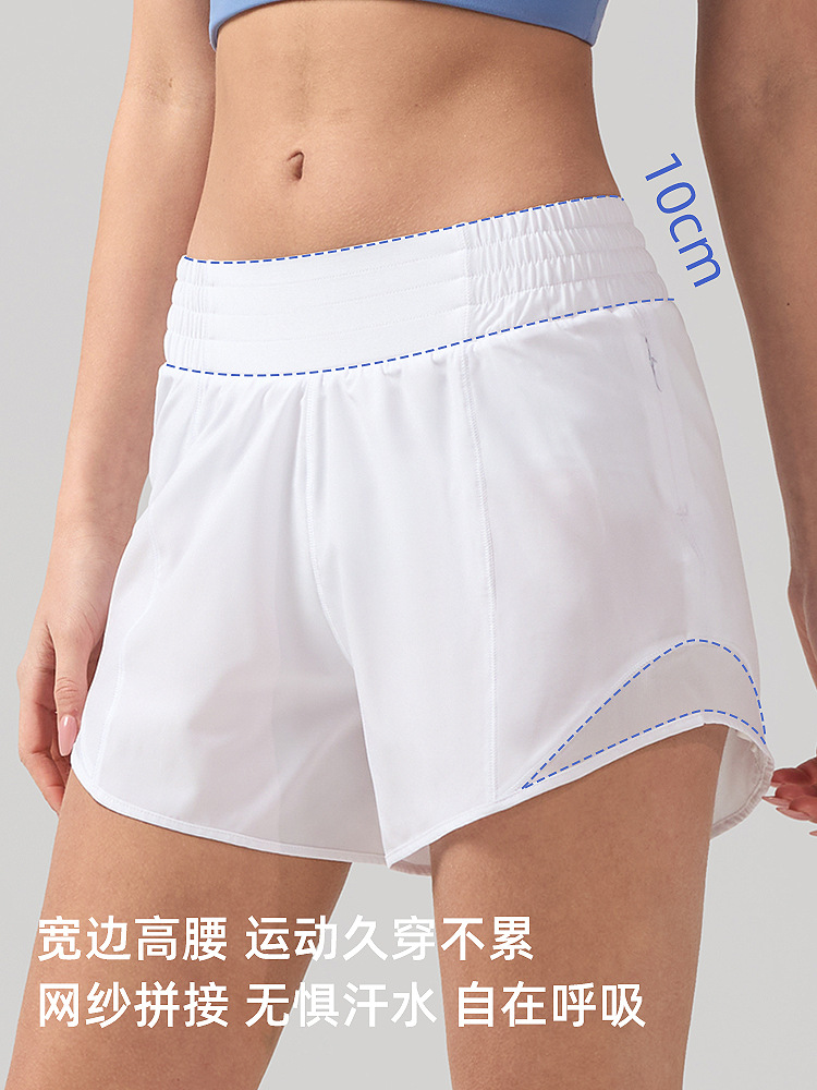 Pantalones cortos deportivos falsos de dos piezas de verano, pantalones de yoga lulu antideslumbrantes para mujer, pantalones cortos de fitness de secado rápido y fresco