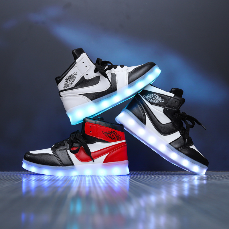 Aj Charging Colorful Luminous Shoes Sports and Leisure High-Top Shoes for Men and Women with Lights for Adults Ghost Step Shoes Sneakers