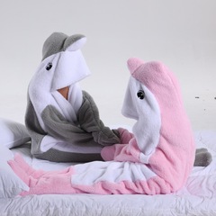 国境を越えた新型サメの寝袋に毛布を着たアニメ動物の連体服フランネルの男女家庭服イルカのパジャマ