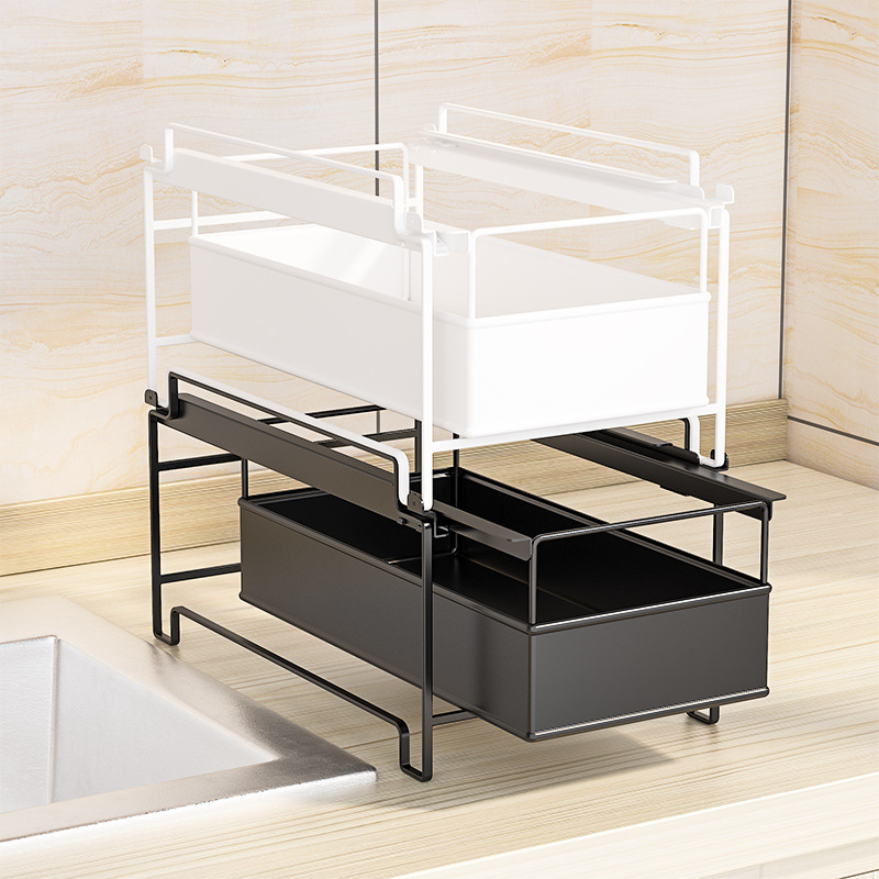 Fregadero de la cocina de almacenamiento estante de superficie de la estufa en capas Push-Pull cajón condimento rack de almacenamiento