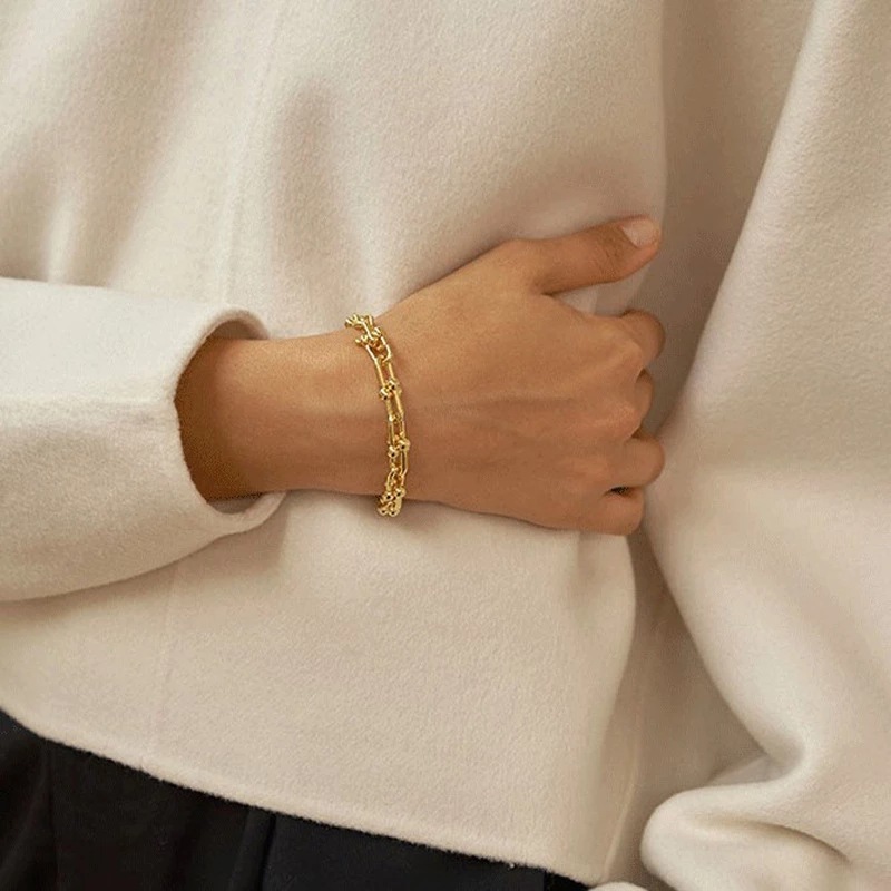 fashion thick bracelet European and American punk hollow U-shaped chain copper bracelet