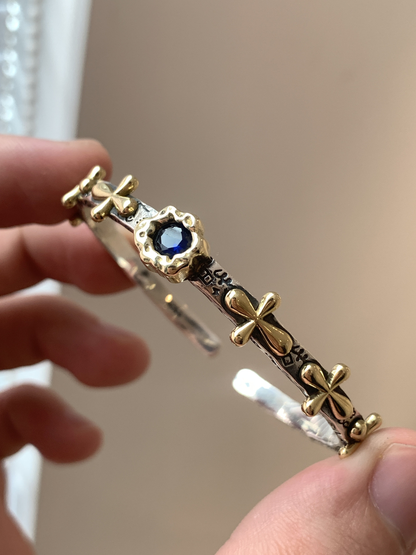 20g Weight Cuff Bracelets Jewelry Accessory Type Copper Zircon Cross Graffiti Plating Inlay Cuff Bracelets