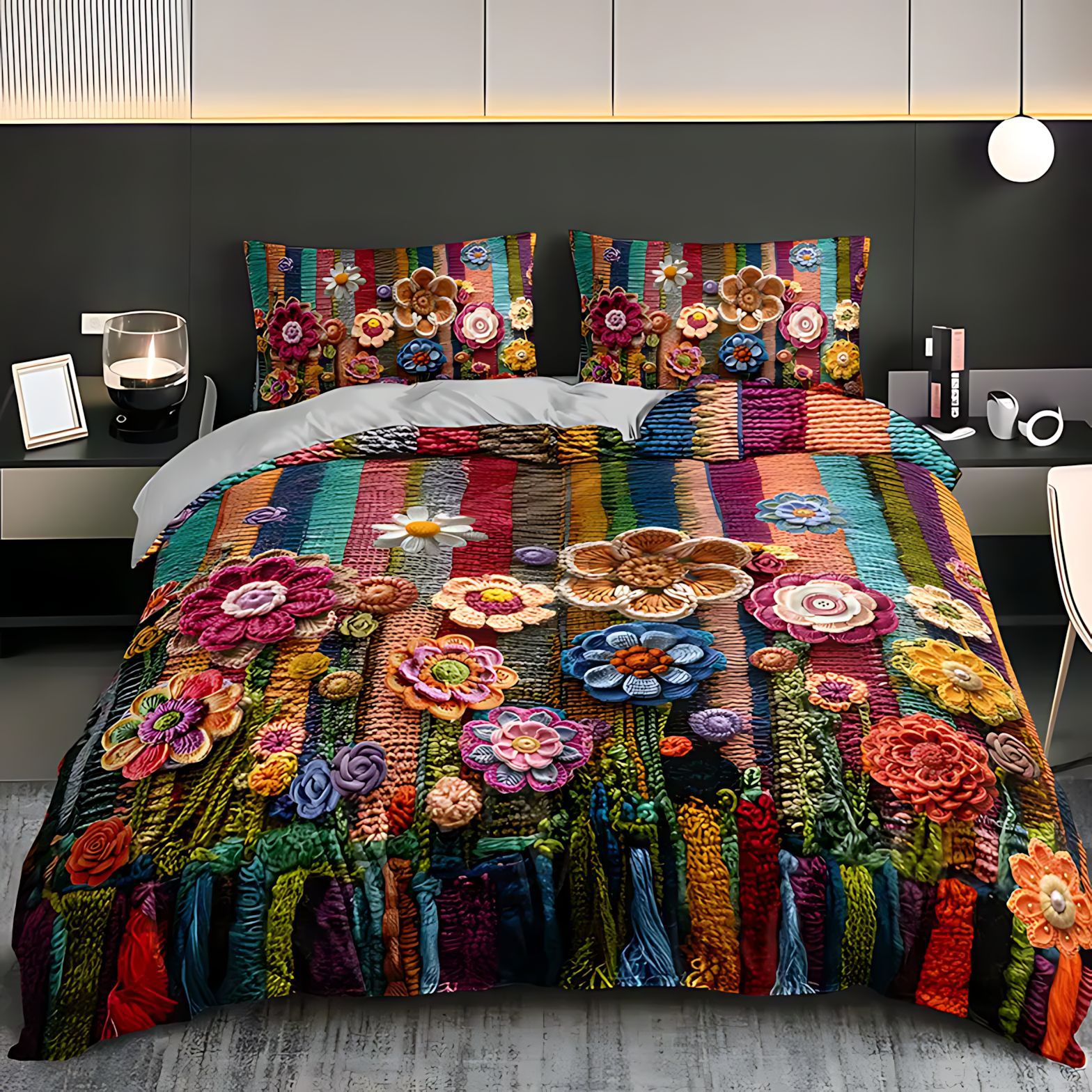 TEMU / JIT floral color mosaico transfronterizo HD impresión digital quilt set fuente de fábrica puede ser fijado