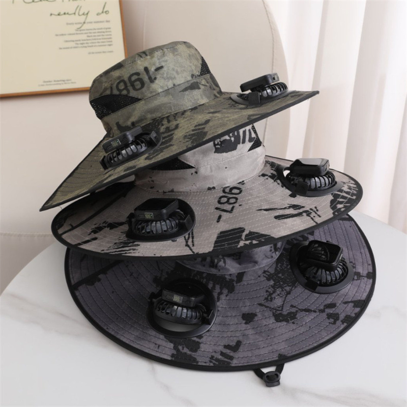 낚시를 위한 여행 필수품인 캠ouflage 태양광 이중 팬 어부 모자 태양광 + USB 배터리 수명이 두 배로 늘어납니다.