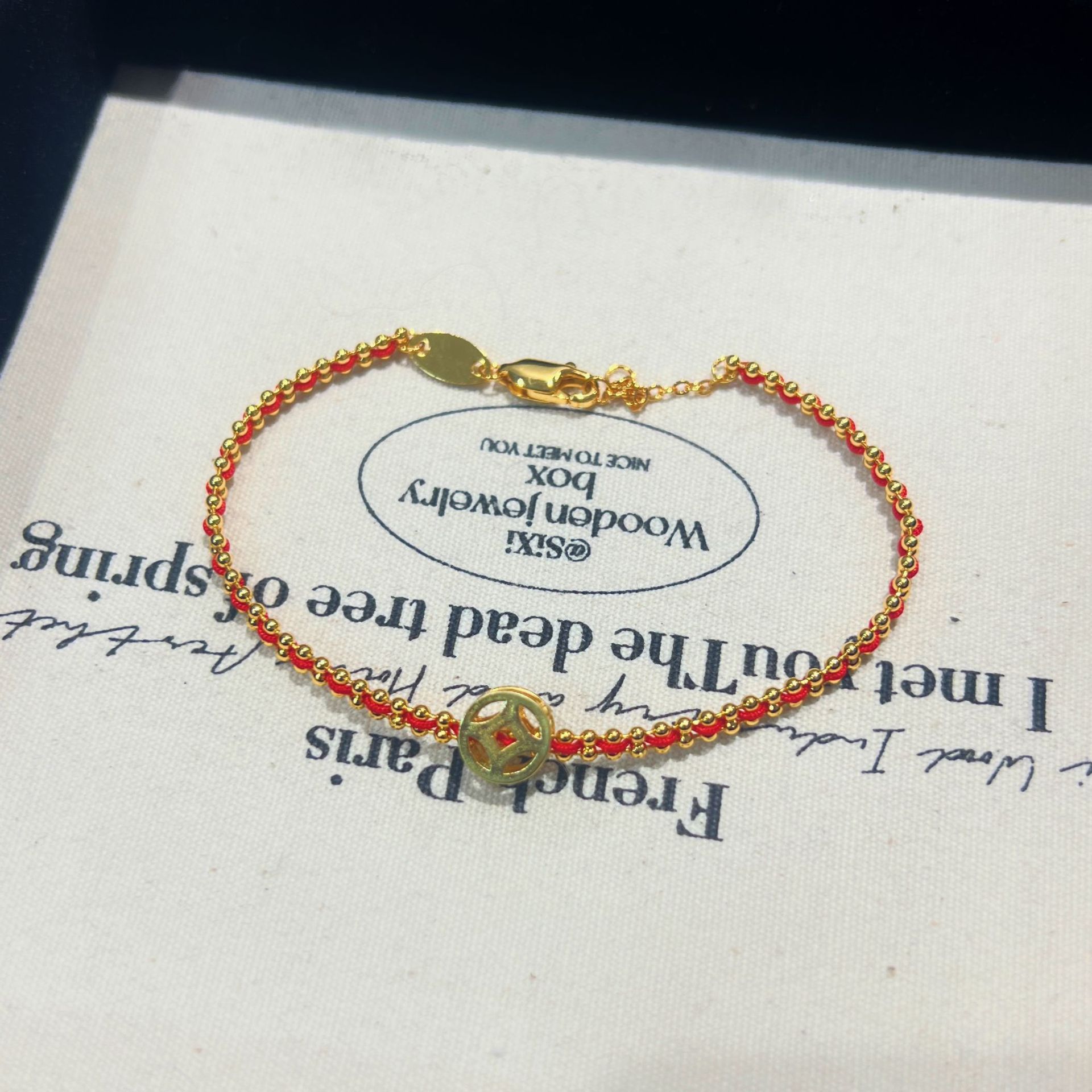 2025 French Little Red Rope Lucky Coin Bracelet Female Transfer Beads Year of the Snake This Year of Life Money Good Luck Red Rope