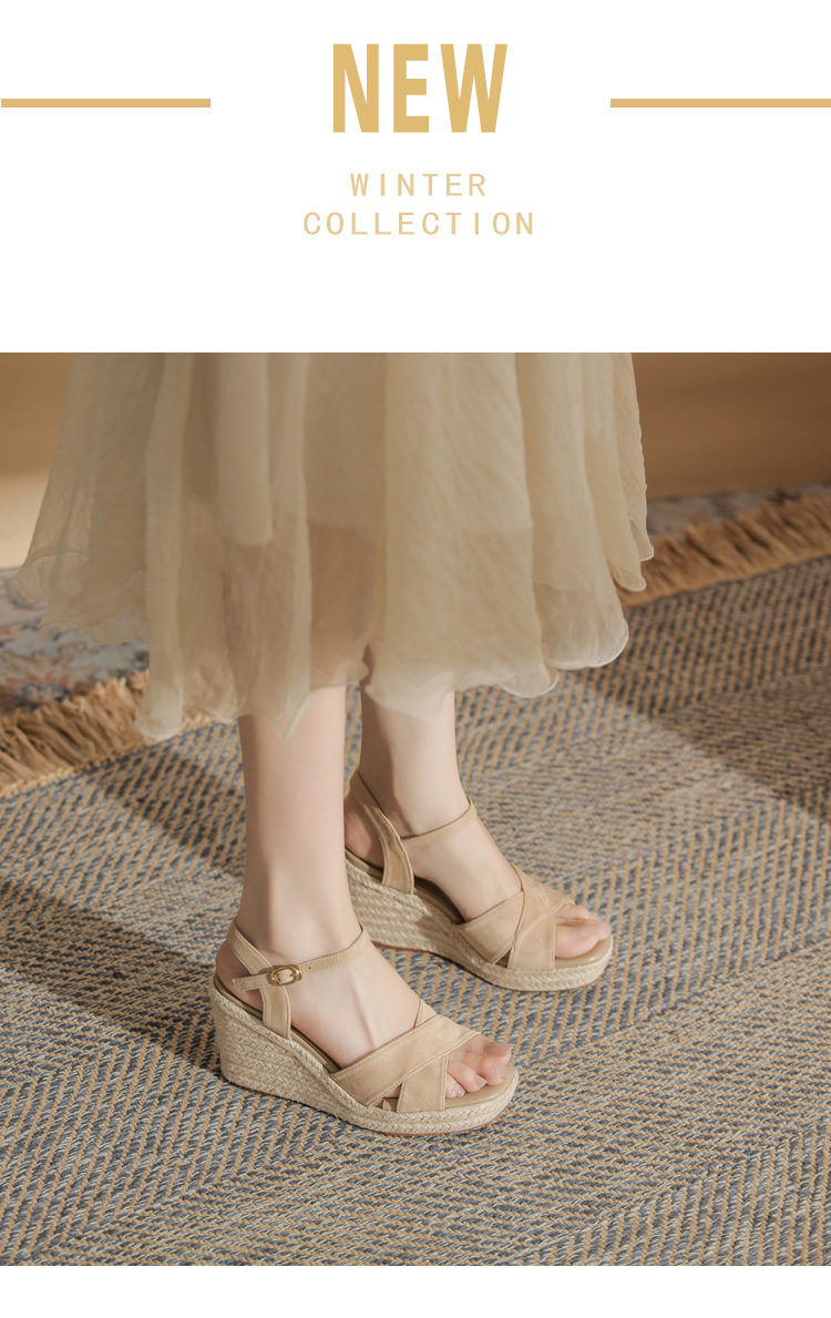 Sandal cao gót nữ hở mũi đế xuồng gót cao 9 cm, quai ngang đan dây thừng — Xanh lá cây nhạtcolor chi tiết 2