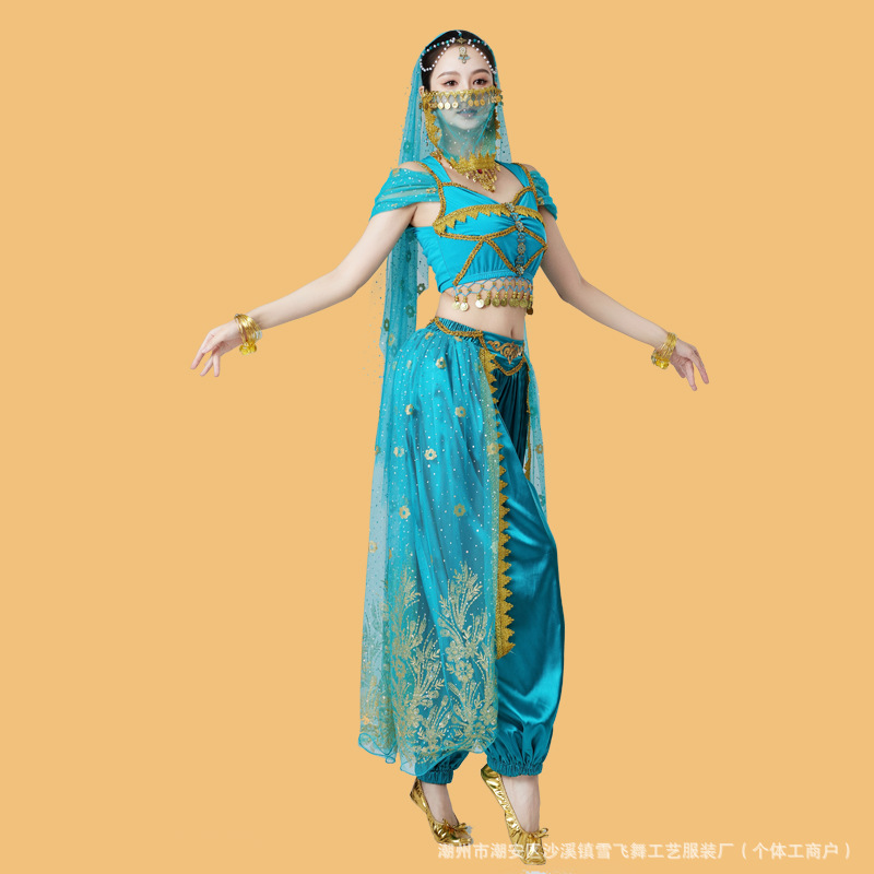 インドのダンスの公演服の女性のジャスミンの王女の高級な服装の異国の風情の服装の西域の舞姫のベリーのダンスの新型|undefined