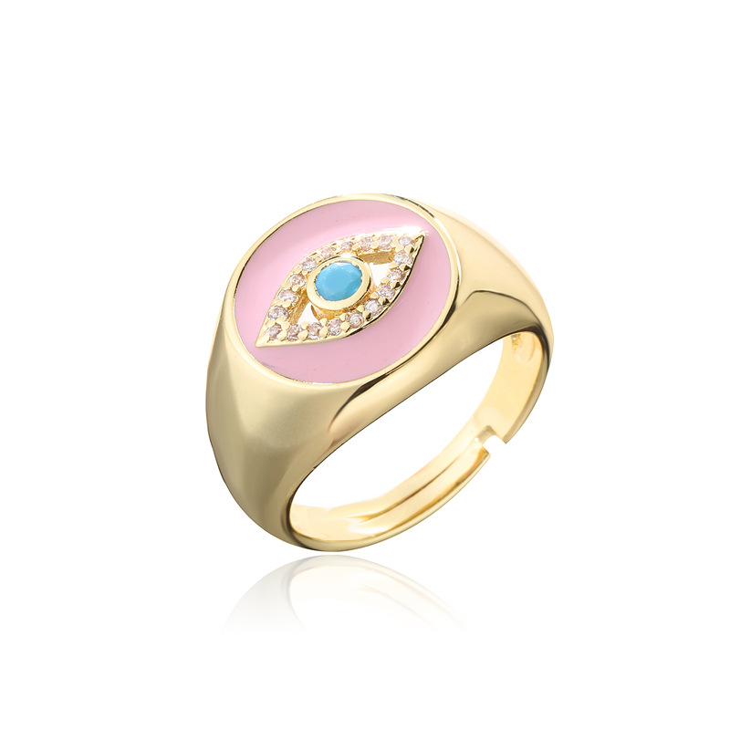 Aogu Grenz Überschreitende Quelle, Neues Europäisches Und Amerikanisches Mode Produkt, Kupfer Plattiert Mit 18 Karat Gold, Tropfen Öl, Zirkon, Devil Eye Opening Ring display picture 3